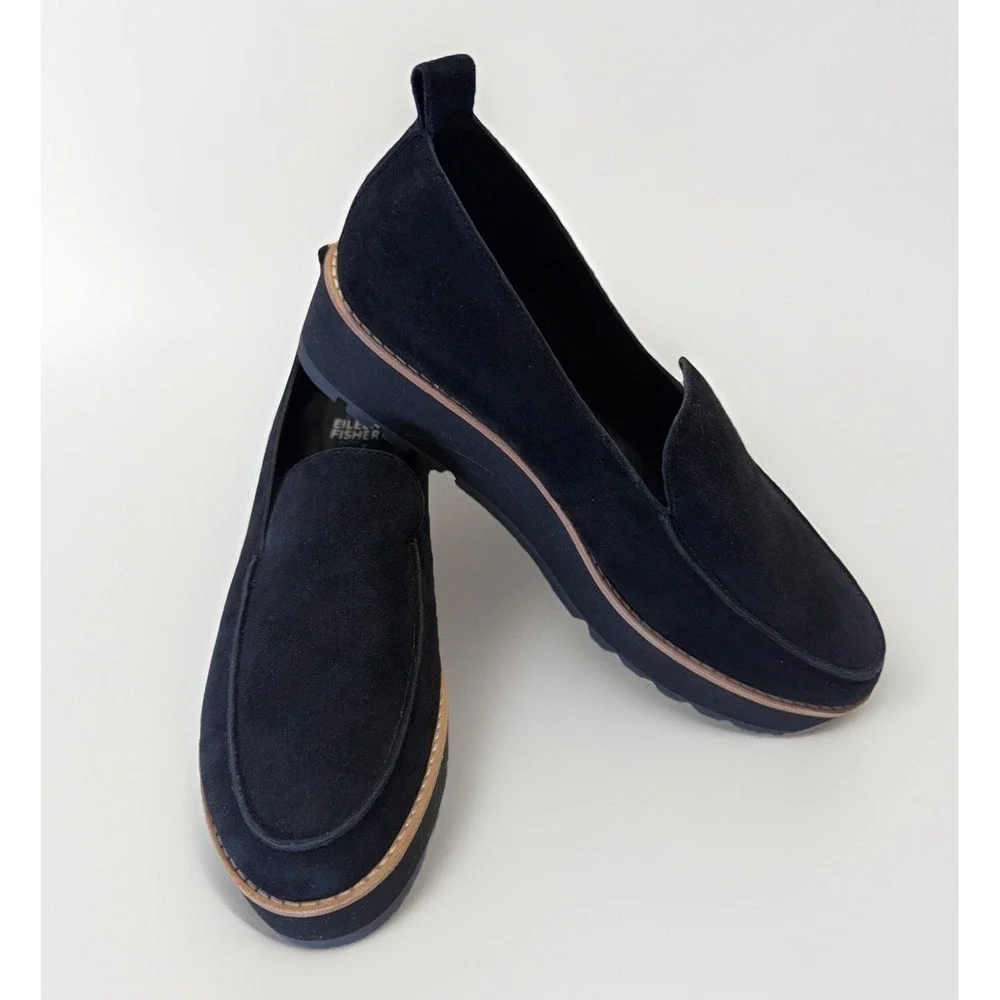 Eileen Fisher Ells Wedge‎ Lug-Sole Loafers Black Women's Size 8.5M NEW With Tag